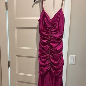 Xscape Fuchsia Ruched Maxi Dress